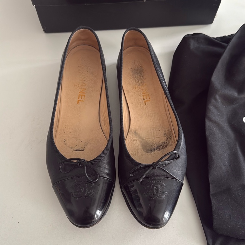 Chanel Lambskin Patent Toe Ballet Flats Size 40